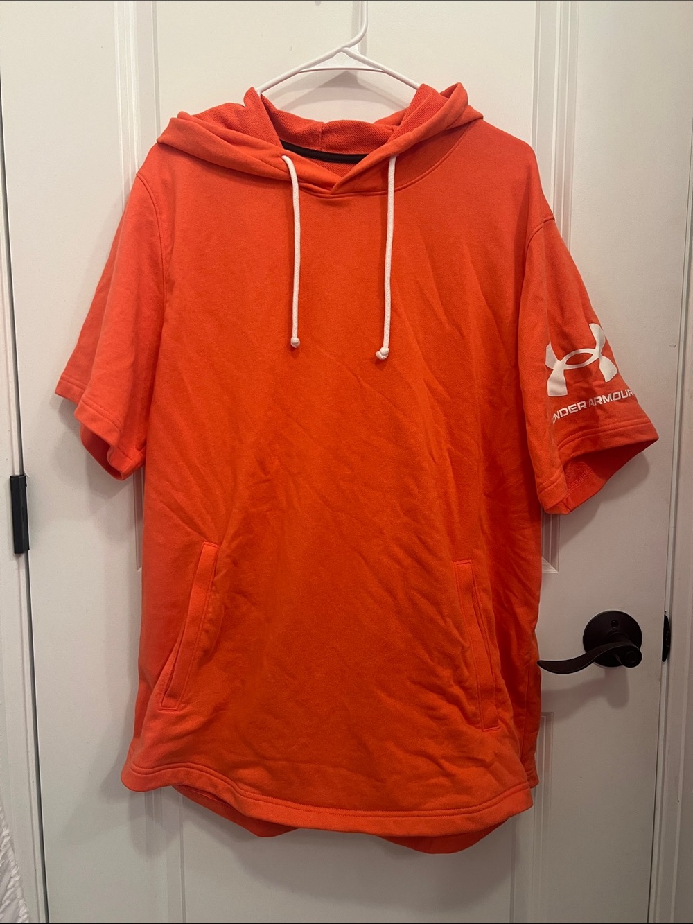 Under Armour Men’s Orange Short-Sleeve Hoodie with White Logo